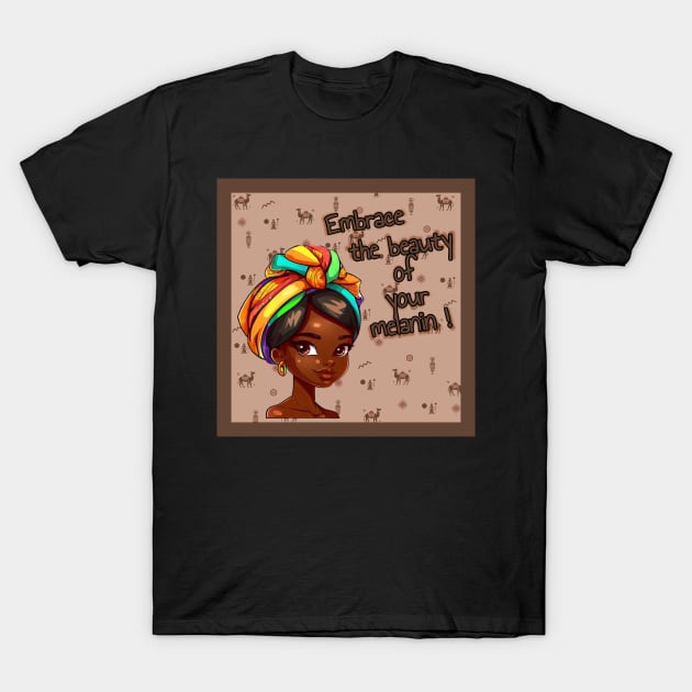 cartoony black beauty with african turban T-Shirt by art-of-egypt